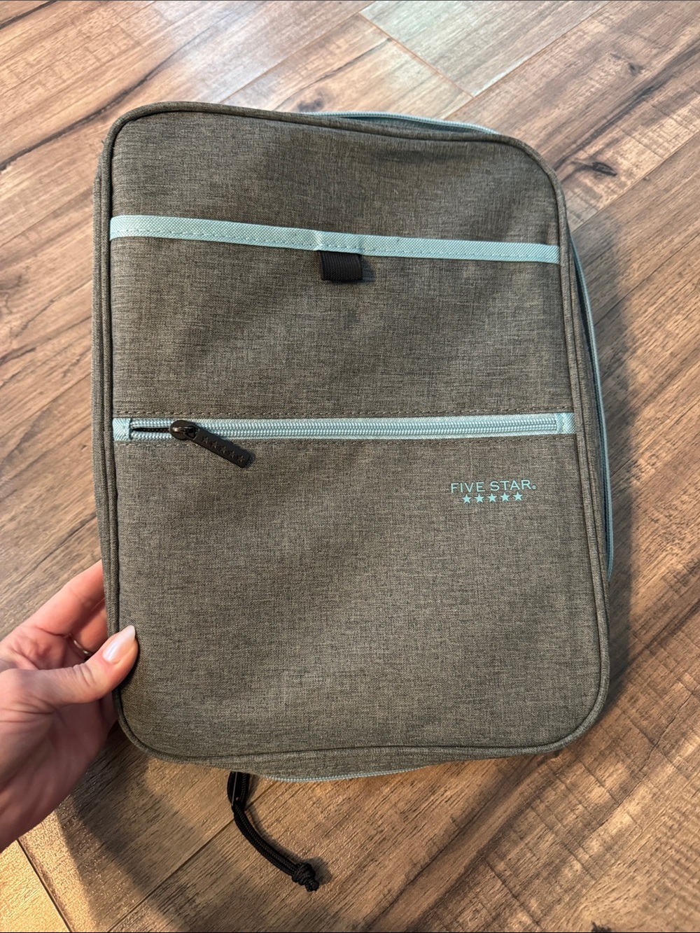 Five Star Gray Travel Pouch with Light Blue Trim